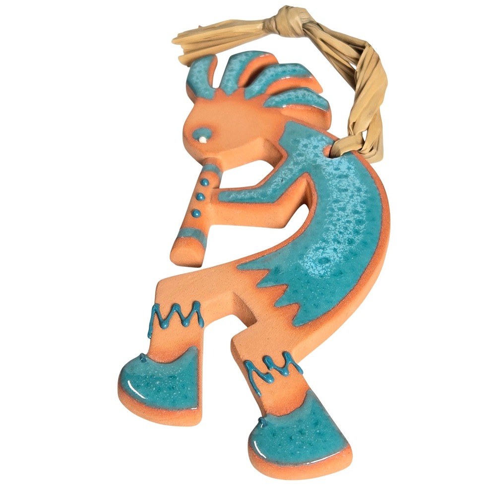Hand Painted Southwest Kokopelli Terracotta Wall Hanging Turquoise Glazed Decor